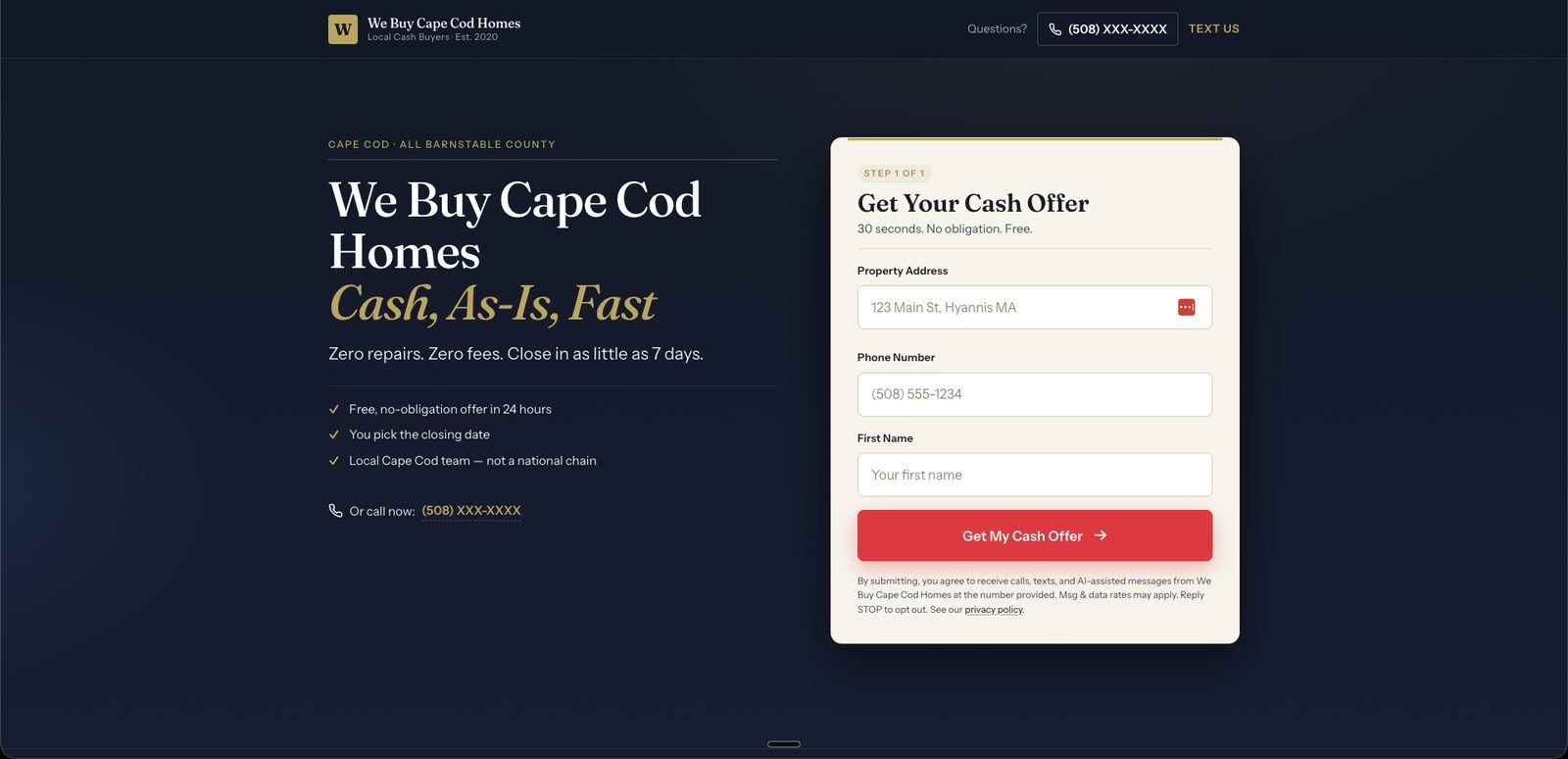 We Buy Cape Cod Homes — live site cover